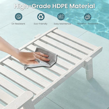Domi Outdoor Chaise Lounge Chairs Set of 4, HDPE All-Weather Pool Loungers with 5-Position Adjustable Reclining Backrest & Rolling Wheels for Poolside Sunbathing Tanning, White