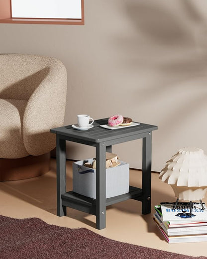 YEFU Outdoor Side Table for Patio: 16" HIPS Weather - Resistant Adirondack Tables Set of 2 - Small Square End Table for Backyard Living Room Bedroom - Indoor Outdoor Double Layer Table Dark Grey