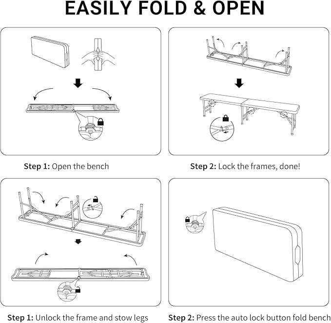 YRLLENSDAN 6FT Plastic Folding Bench Indoor & Outdoor Potable Foldable Bench with Carrying Handle for Party Garden Camping Dining (1)