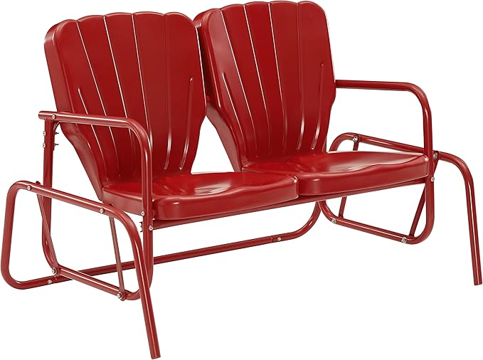 Crosley Furniture Ridgeland Retro Metal Outdoor Loveseat Glider, 2-Person Rocking Patio Bench for Porch - Photo 1