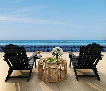 FOOWIN Adirondack Chair Set of 4, Folding HDPE Patio Chairs with Cup Holder, 400LBS Heavy Duty Fire Pit Chairs for Garden, Deck, Backyard, Weather Resistant, Easy Assembly,Black