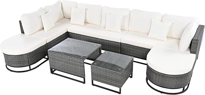 Quarte 7 Pieces Outdoor Patio Furniture Sofa Set with Coffee Table and Pillows - Photo 9