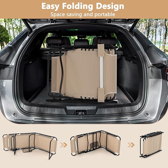 Giantex Patio Lounge Chairs for Outside - Set of 2 Folding Tanning Chair w/Headrest, 4 Adjustable Positions, Side Pocket, Outdoor Chaise Lounge for Camping, Pool, Sunbathing Beach Chair, Beige