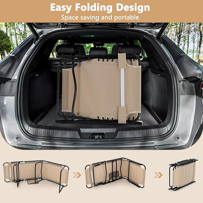 Giantex Patio Lounge Chairs for Outside - Folding Tanning Chair w/Headrest, 4 Adjustable Positions, Side Pocket, Outdoor Chaise Lounge for Camping, Pool, Sunbathing Beach Chair, Beige