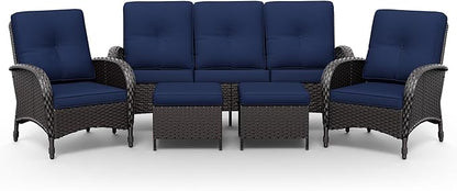 Joyside Wicker Patio Furniture Set, 5 Piece Outdoor Furniture Set with Thickened Cushions, High Back, Deep Seating, Wide Armrest, Rattan Outdoor Chairs for Porch, Deck