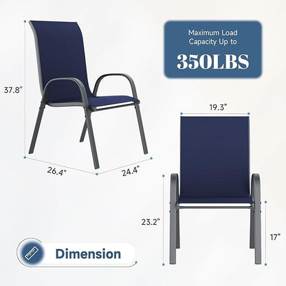 Amopatio Patio Chairs Set of 4, Outdoor Stackable Dining Chairs for All Weather, Comfortable Breathable Garden Outdoor Furniture for Backyard Deck, Blue