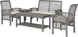 Walker Edison AZGWLSCH5GW Portofino 5 Piece Slat Back Patio Chat Set with UV Resistant Cushions, Grey Wash - Photo 4