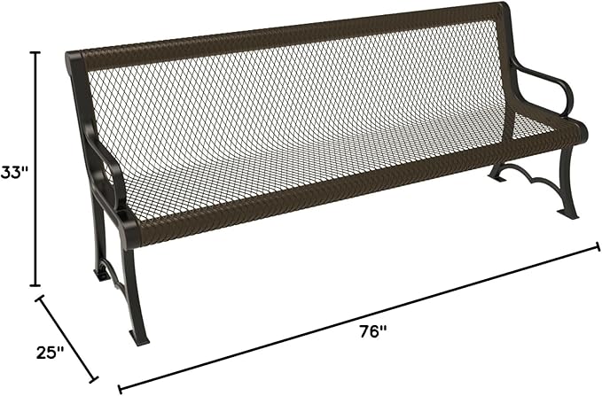 COATEDOUTDOORFURNITURE Heavy-Duty Outdoor Bench Thermoplastic Coated, Expanded Metal, Commercial-Grade Garden Bench, Made in America (Portable with Back, 6 Ft, Textured Brown)