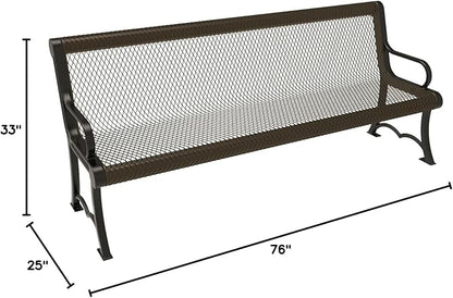COATEDOUTDOORFURNITURE Heavy-Duty Outdoor Bench Thermoplastic Coated, Expanded Metal, Commercial-Grade Garden Bench, Made in America (Portable with Back, 6 Ft, Textured Brown)