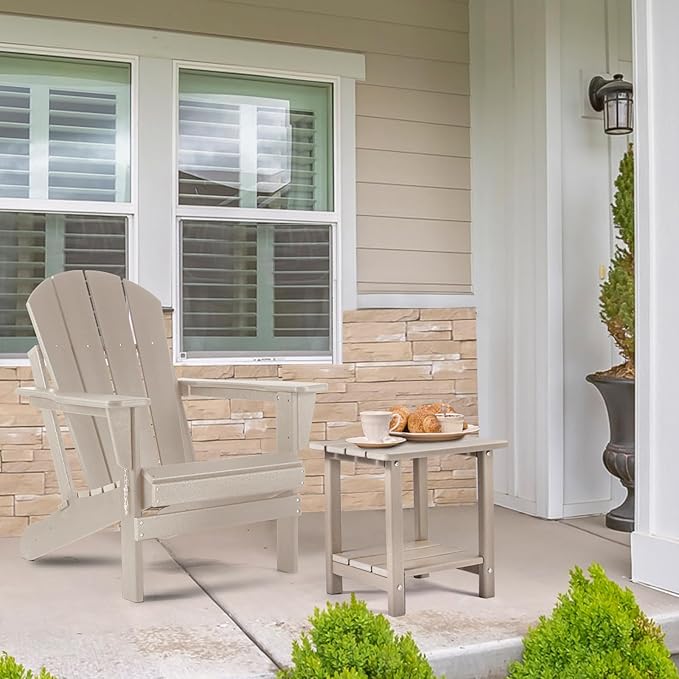 Adirondack Outdoor Side Table, 2-Tier Sturdy Patio End Table Weather Resistant, 16.5" Solid Side Table for Patio, Pool - Photo 2