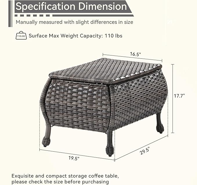 Outdoor Storage Table Patio Coffee Table All Weather Wicker Side Table with Storage Room Rattan Furniture for Toys and Garden Tools
