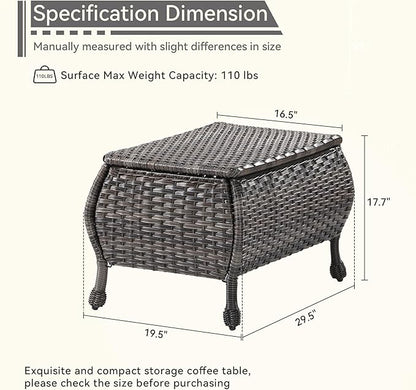 Outdoor Storage Table Patio Coffee Table All Weather Wicker Side Table with Storage Room Rattan Furniture for Toys and Garden Tools