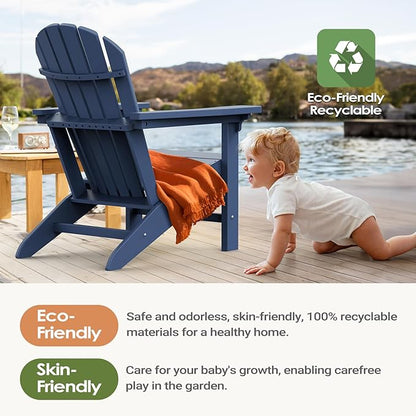 OTSUN Adirondack Chair, HDPE All-Weather Patio Chair, Plastic Lawn Chair 380 lbs Capacity, Outdoor Chairs for Fire Pit, Yard, Porch, Garden, Deck, Swimming Pool, Dark Blue