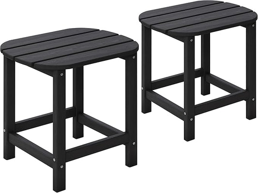 Outdoor 18" HDPE Side Table Set of 2 for Patio Porch Pool, Weather Resistant Standard End Table for Backyard and Indoor, Easy Maintenance & Indoor Outdoor Durable Construction(Black)