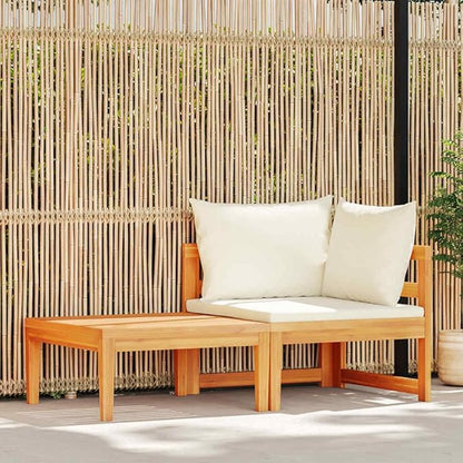 2-Piece Garden Lounge Set Cream White Solid Acacia Wood Medium Durable Corner Sofa with Cushions for Outdoor Patio Balcony