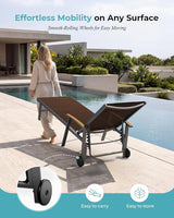 Ciokea Outdoor Lounge Chair with Pillow, 5-Position Aluminum Chaise Lounge with Wheels & Armrests - Photo 6