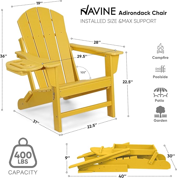 Adirondack Chair, HDPE Folding Adirondack Chair with Multifunctional Cup Holder - Photo 3