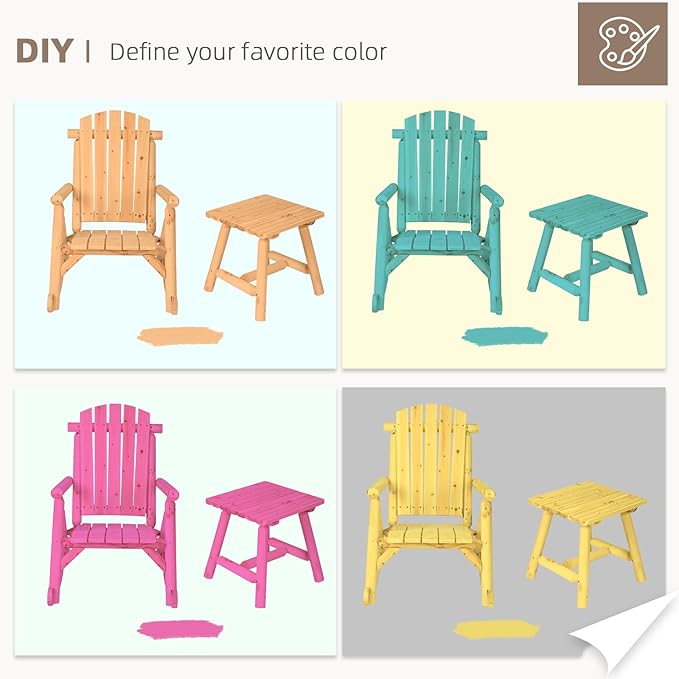 3-Piece Outdoor Wood Rocking Bistro Set, Rustic Adirondack Rocker Chair Set with High Back & Slatted Seat and Side Table, Patio Wooden Conversation Set for Indoor, Deck, Garden, Porch, Natural