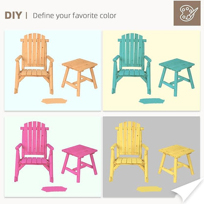 3-Piece Outdoor Wood Rocking Bistro Set, Rustic Adirondack Rocker Chair Set with High Back & Slatted Seat and Side Table, Patio Wooden Conversation Set for Indoor, Deck, Garden, Porch, Natural