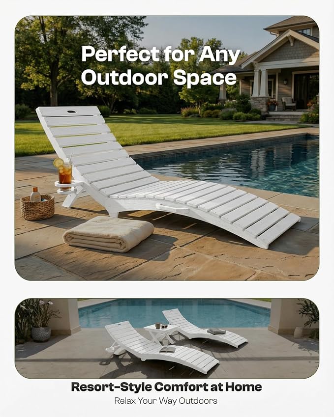 Pre-Assembled Folding in-Pool Lounge Chair, HDPE Outdoor Chaise Lounge with Cup Holder, Pool Lounge Chair for Poolside - Photo 5
