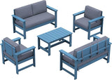 SERWALL 5 Pieces HDPE Outdoor Sofa Set with Cushions, All Weather Couch Conversation Set - Photo 9