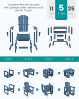 SERWALL Outdoor Glider Chair with Ottoman, HDPE Wood-Like Patio Glider Set All-Weather Porch Glider for Outside, Blue - Photo 8