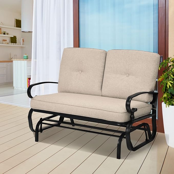 Giantex Outdoor Glider Bench, Patio Loveseat with Cushions, 440 Lbs Capacity, 2-Person Outdoor Rocking Chair - Photo 7