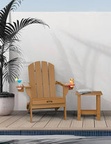 Folding Adirondack Chair Set of 2, Wooden Textured Plastic Adirondack Chairs with 2 Cup Holder - Photo 5