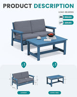 SERWALL Outdoor Loveseat, Blue Frame and Grey Cushion - Photo 2