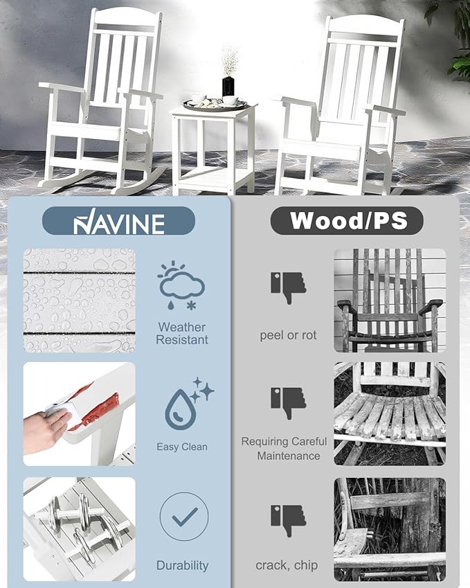 Outdoor Rocking Chairs Set of 4, Oversized High Back Patio Rocking Chairs, All Weather Porch Rocking Chairs for Outside. White