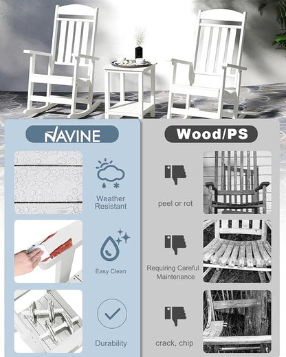 Outdoor Rocking Chairs Set of 4, Oversized High Back Patio Rocking Chairs, All Weather Porch Rocking Chairs for Outside. White