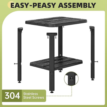 KAMABOKO Outdoor Side Table for Patio, 2-Tier Adirondack End Table 16" HDPE Waterproof Square Storage All-Weather Table for Lawn, Pullside, Beach and Indoor(Black)