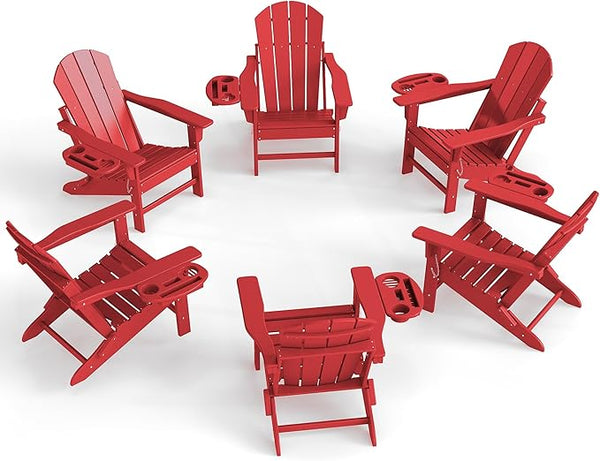 Adirondack Chair Set of 6, HDPE Folding Adirondack Chair with Multifunctional Cup Holder - Photo 1