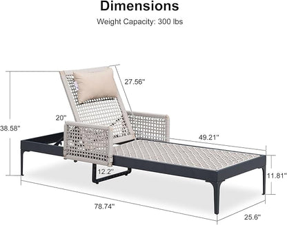 PURPLE LEAF 3 Pieces Outdoor Chaise Lounge Set Rattan Wicker Lounger with Arms Poolside Furniture Adjustable Recliners Patio Lounge Chairs for Beach Yard Garden Balcony, Dark Grey