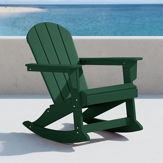 WO WESTIN OUTDOOR HDPE Laguna Outdoor Rocking Poly Adirondack Chair, Dark Green