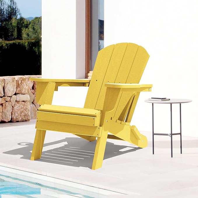LOUNZY Folding Adirondack Chair with Cup Holder, HDPE All-Weather Folding Patio Chair - Photo 2