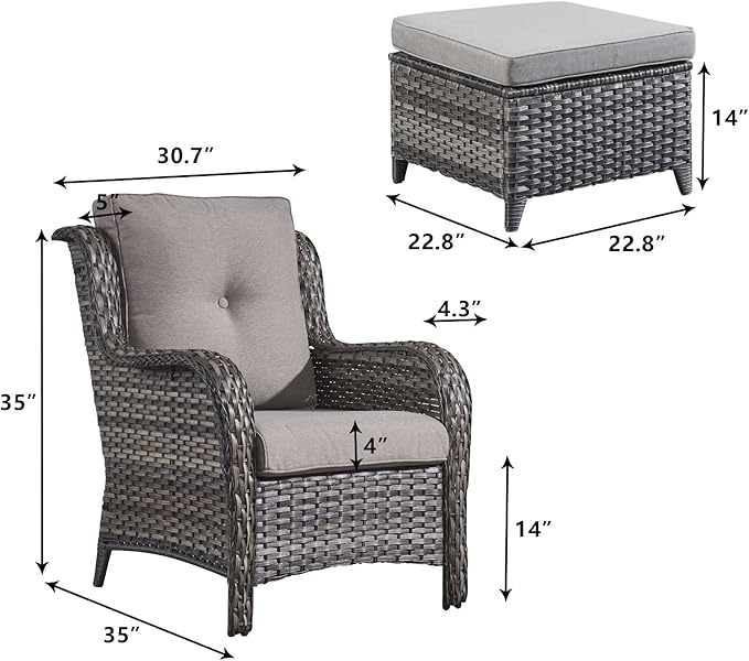 Rilyson Wicker Patio Furniture Set - 4 Piece Rattan Outdoor Sectional Conversation Sets with 2 Chairs and 2 Ottomans - Photo 3