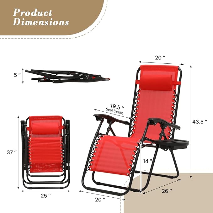 Athena Collection Zero Gravity Outdoor Lounge Chairs Set of 2 - Photo 3