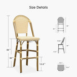 PURPLE LEAF French Bar Stool Set of 2 Bamboo Print Finish Patio Bar Stools with Back Rattan Bar Chairs Wicker Bar - Photo 6
