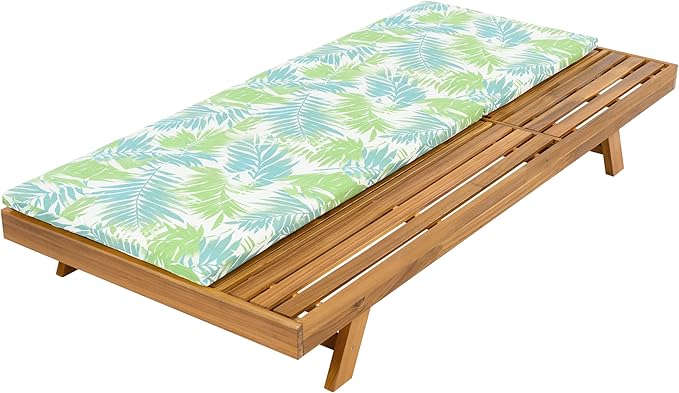 Christopher Knight Home Kayes Acacia Wood Chaise Lounge with 2'' Cushion, Outdoor 79'' Patio Recliner Chair with 4-Position Adjustable Backrest, Sun Lounger for Poolside Backyard, Teak+Green Leaf