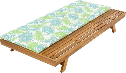 Christopher Knight Home Kayes Acacia Wood Chaise Lounge with 2'' Cushion, Outdoor 79'' Patio Recliner Chair with 4-Position Adjustable Backrest, Sun Lounger for Poolside Backyard, Teak+Green Leaf