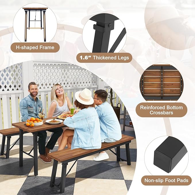 Tangkula Outdoor Dining Table With Benches for 4-6 Persons - Photo 5