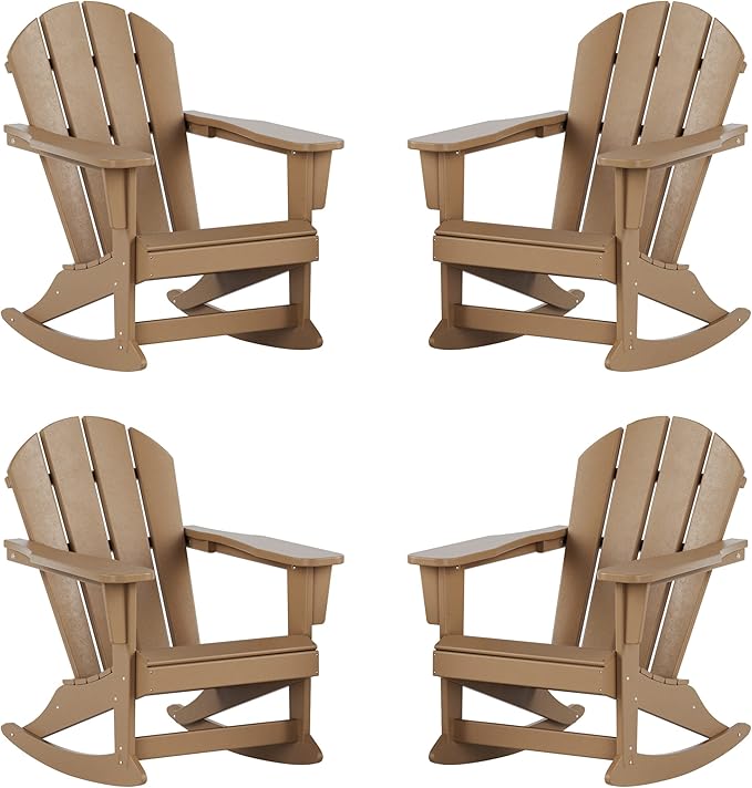 WestinTrends Malibu Outdoor Patio Porch Rocking Adirondack Chair (Set of 4), Weathered Wood