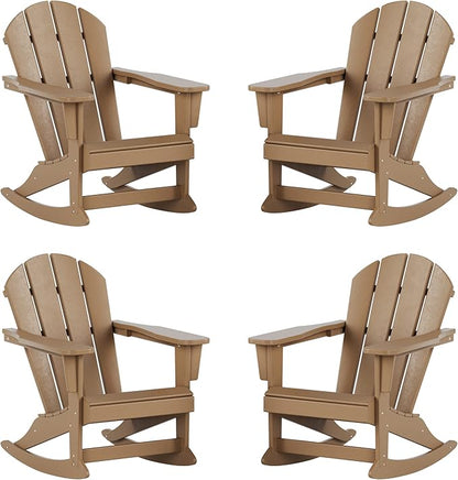 WestinTrends Malibu Outdoor Patio Porch Rocking Adirondack Chair (Set of 4), Weathered Wood