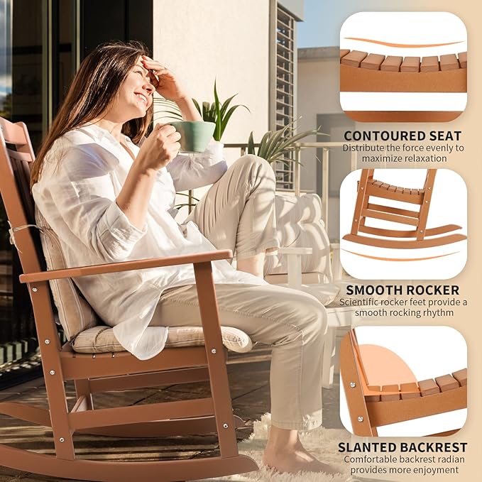 FUNBERRY Outdoor Rocking Chairs Set of 4, HDPE All Weather Poly Lumber Rocker, High Back Patio Rockers Easy Assembly