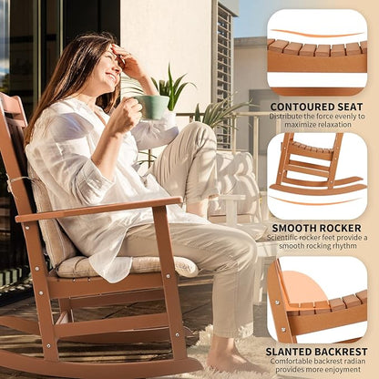 FUNBERRY Outdoor Rocking Chairs Set of 4, HDPE All Weather Poly Lumber Rocker, High Back Patio Rockers Easy Assembly