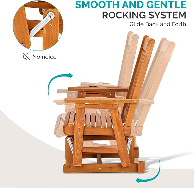 VINGLI Wooden Patio Glider, Heavy Duty 600 LBS Outdoor Glider with Cup Holders - Photo 6