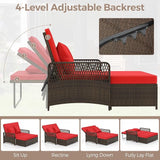 LDAILY Moccha Outdoor Daybed, PE Rattan Double Chaise Lounge w/ 4-Level Adjustable Back, Storage Ottoman - Photo 5