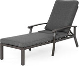 HOMEFUN Outdoor Chaise Lounge Chair, Hand-Brushed Wood Grain Cast Aluminum Reclining Lounger with Cushion - Photo 1