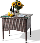 Outvita 20" Patio Coffee Table, Glass Tabletop Square Side Table, Waterproof & Rustproof, Adjustable Feet - Photo 1